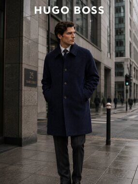 BOSS Hugo Boss Alpaca Virgin Wool Coat Men’s Size 50 Navy Blue Luxury Overcoat